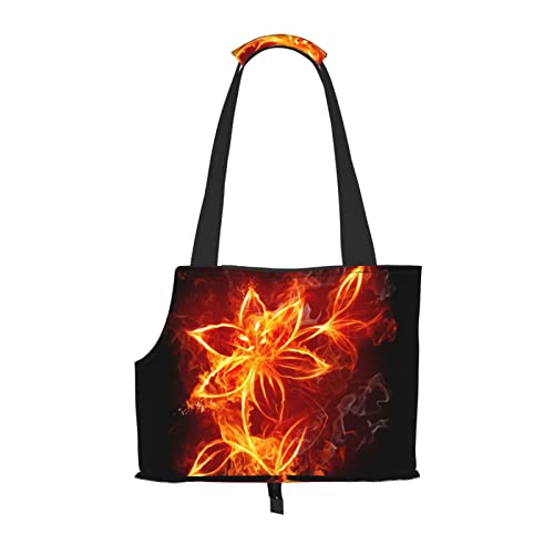 Tragbare faltbare Schultertasche mit Flaming-Feuerblumen-Motiv, ideale Wahl für kleine Haustierreisen von JONGYA