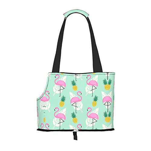 Tragbare faltbare Schultertasche mit Flamingo-Ananas-Motiv, ideal für Reisen mit kleinen Haustieren von JONGYA