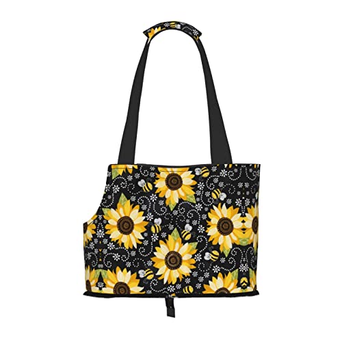 Tragbare faltbare Schultertasche mit Sonnenblumen-Bienen-Motiv, ideale Wahl für kleine Haustierreisen von JONGYA