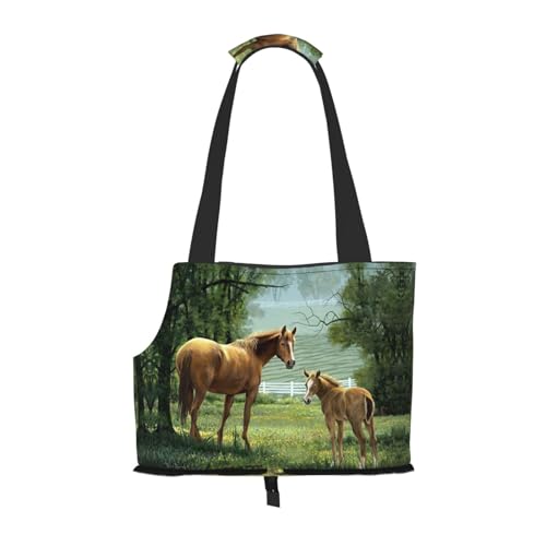 Tragbare faltbare Schultertasche mit Tiermotiven, Motiv: Pferde, ideal für Reisen mit kleinen Haustieren von JONGYA