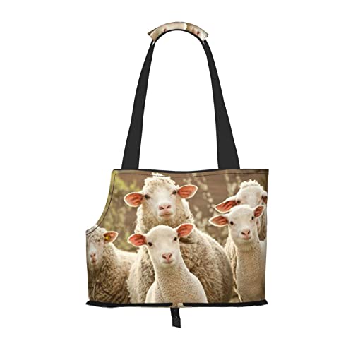 Tragbare faltbare Umhängetasche mit Schaf- und Lämmer-Motiv, ideale Wahl für kleine Haustierreisen von JONGYA