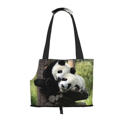 Two Big Pandas bedruckte tragbare faltbare Umhängetasche, ideale Wahl für kleine Haustierreisen von JONGYA