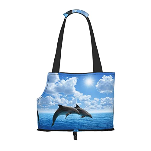 Zwei Delfine bedruckte tragbare faltbare Umhängetasche, ideale Wahl für kleine Haustiere Reisen von JONGYA