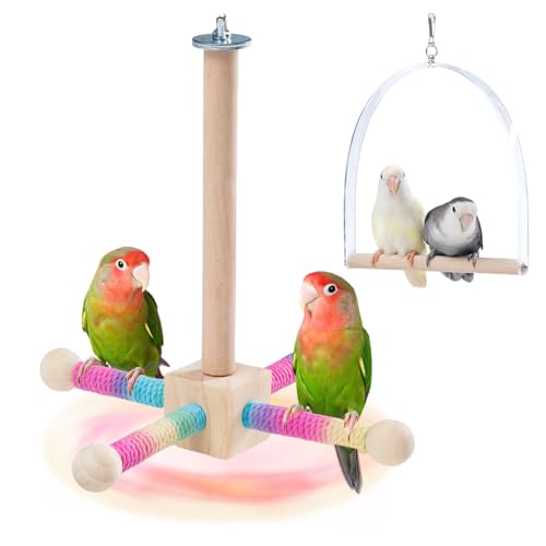 22,9 cm hängende Vogelstange Spielzeug für Käfig, 360° Silent Free-Spin Holz Vogelkäfig Zubehör Lindert Langeweile & Angst für Papageien, Sittiche, Nymphensittiche, kleine bis mittelgroße Vögel von JONS NTY