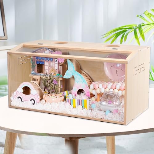 Hamsterkäfig aus Holz, großer Lebensraum, oben zu öffnen, transparentes Acryl für Innenansicht, belüftet, leicht zu reinigen, für syrische Hamster, Zwerghamster, Rennmäuse, andere kleine Haustiere Hamsterkäfig aus Holz, großer Lebensraum, oben zu öffnen, transparentes Acryl für Innenansicht, belüftet, leicht zu reinigen, für syrische Hamster, Zwerghamster, Rennmäuse, andere kleine Haustiere von JONS NTY
