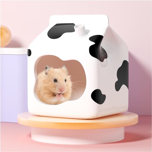 JONS NTY Hamsterversteck für Kleintiere zum Schlafen, Käfigzubehör und Dekoration (Milchkarton-Stil, Weiß, Größe M) von JONS NTY