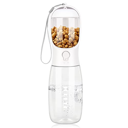 JOPHEK Tragbare Haustier Trinkflasche, 550ml Hund Katze Haustiere Auslaufsicher Wasserflasche mit 100ml Hundefutter Becher, Hunde Katzen Flasche mit Aktivkohlefilter für Täglich Spazieren Gehen Reisen von JOPHEK