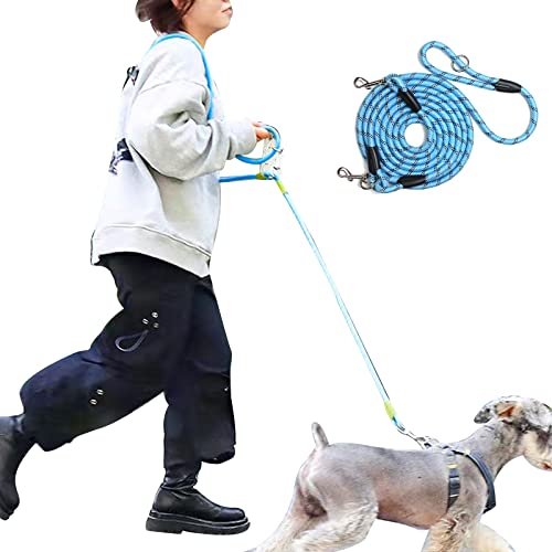 JOPOY Freihändige Hundeleine (4 m) – Starke Hundetrainingsleine, 1,3 cm Dicke Nylon-Doppelleine für kleine, mittelgroße und große Hunde, Service, Spazierengehen, Laufen (blau) von JOPOY