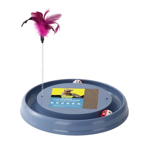 JOPOY Interaktiver Kratzbaum mit 2 selbstdrehenden Bällen und 1 interaktivem Kätzchen-Spielzeug, langlebiges Kratzpad für Indoor-Spiele, umweltfreundlich, graues Sisal, 2-in-1-Katzenspielzeug (grau) von JOPOY