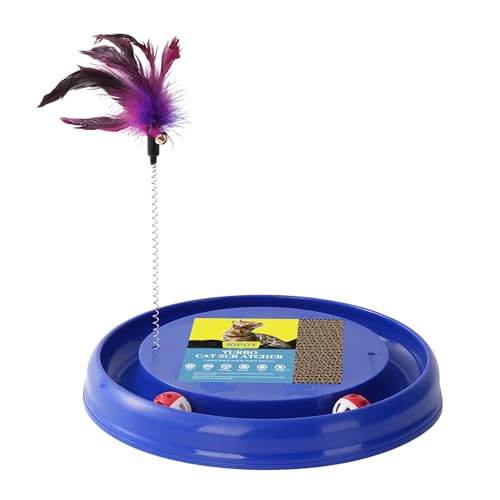 JOPOY Interaktiver Kratzbaum mit 2 selbstdrehenden Bällen und 1 interaktivem Kätzchen-Spielzeug, langlebiges Kratzpad für Indoor-Spiele, umweltfreundlich, graues Sisal, 2-in-1-Katzenspielzeug (blau) von JOPOY