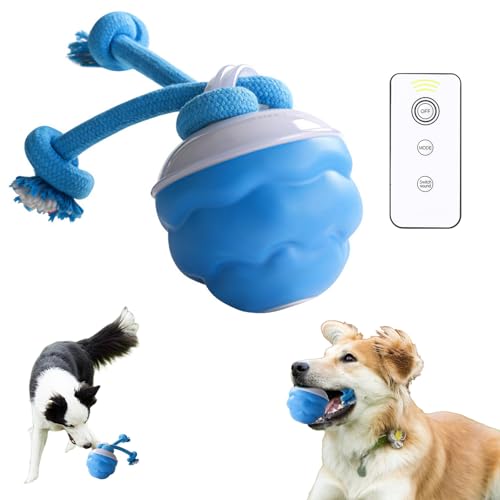 Interaktives Hundespielzeug, Ball mit Seil gegen Langeweile, automatisches Rollen, bewegliches Hundespielzeug mit Touch-Aktivierung, Hundespielzeug für große, mittelgroße und kleine Welpen, Blau von JOPWUE