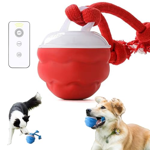 Interaktives Hundespielzeug, Ball mit Seil gegen Langeweile, automatisches Rollen, bewegliches Hundespielzeug mit Touch-Aktivierung, Hundespielzeug für große, mittelgroße und kleine Welpen, Rot von JOPWUE