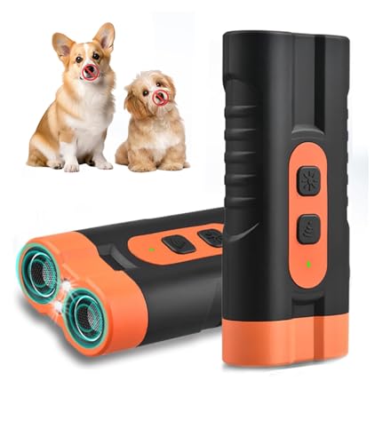 JOPWUE Anti-Bell-Gerät für Hunde, Ultraschall-Bellkontrolle, wiederaufladbar, 2-in-1-Hundeschreck mit HD-Display und LED-Taschenlampe, effektiv für kleine, mittelgroße und große Hunde, Orange, 2 Stück von JOPWUE