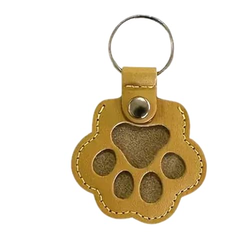 JOPWUE Hundehaar-Sammler-Schlüsselanhänger, personalisierbar, Tierhaare, Aufbewahrungstasche, Pelz, Gedenk-Schlüsselanhänger für Haustiere, Hunde- und Katzenpfotenform, Leder-Schlüsselanhänger (gelb) von JOPWUE