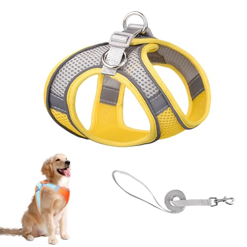 Katzengeschirr und Leine, Metallring, verstellbar, weich, reflektierend, gestreift, ausbruchsicher, weiches Netzgewebe, Geschirr und Leine für kleine und mittelgroße Katzen, Haustiere (Gelb, S) von JOPWUE