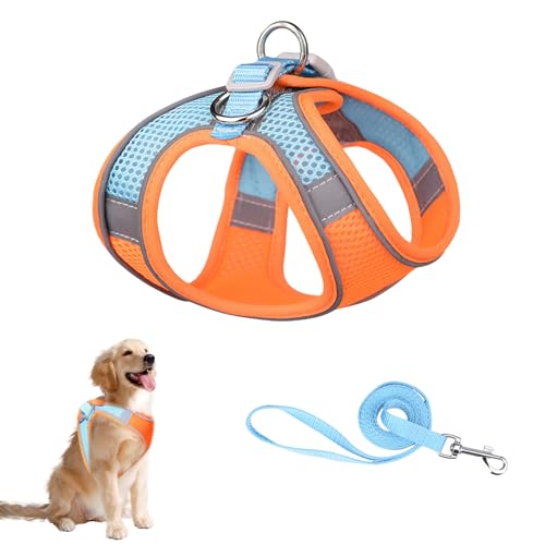 Katzengeschirr und Leine, Metallring, verstellbar, weich reflektierend, gestreift, ausbruchsicher, weiches Netzgewebe, Geschirr und Leine für kleine und mittelgroße Katzen, Haustiere (Orange, L) von JOPWUE