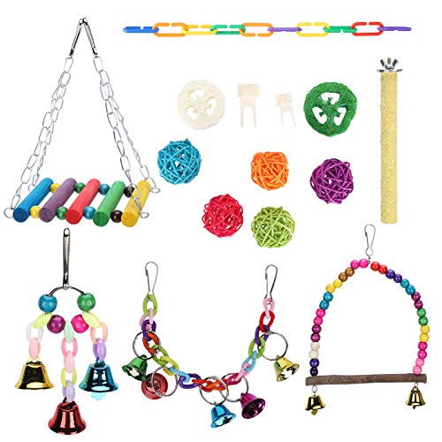 JOROBURO 15-teiliges Papageien-Kauspielzeug-Set, Vogelkäfig-Hängematten-Schaukel-Glockenspielzeug, Vogel-Wellensittichkäfig-Schaukel, Bunte Kauspielzeuge für Kleine Papageien, Sittiche, JOROBURO 15-teiliges Papageien-Kauspielzeug-Set, Vogelkäfig-Hängematten-Schaukel-Glockenspielzeug, Vogel-Wellensittichkäfig-Schaukel, Bunte Kauspielzeuge für Kleine Papageien, Sittiche, von JOROBURO