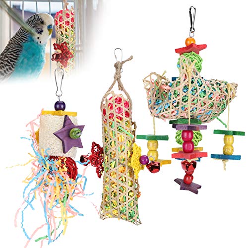 3 Stück Papageien-Sepak-Takraw-Spielzeug, Handgewebtes Rattan-Papier-Vogel-Hängekäfig-Spielzeug mit Haken, Papageien-Beiß-Kauspielzeug, Vogelkäfig-Zubehör für Papageienliebesvögel von JOROBURO