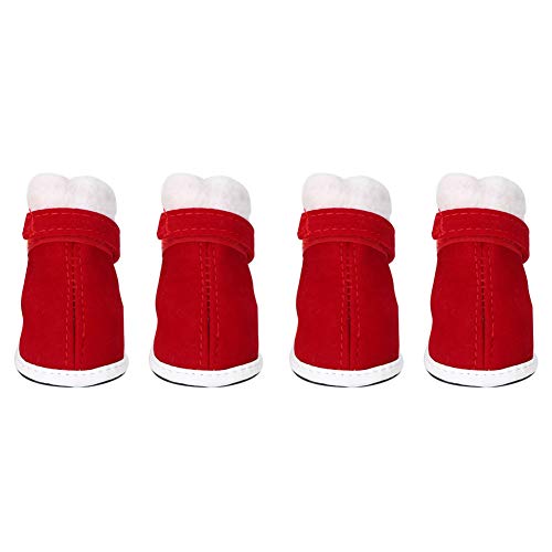 4 Stück Haustier-Schneestiefel, Haustier-Baumwolle, Warmer Weihnachtsstil, Langer Schneestiefel, rutschfeste Outdoor-Hundeschuhe, Welpenstiefel, Rote Schuhe für Hunde, Katzen, von JOROBURO