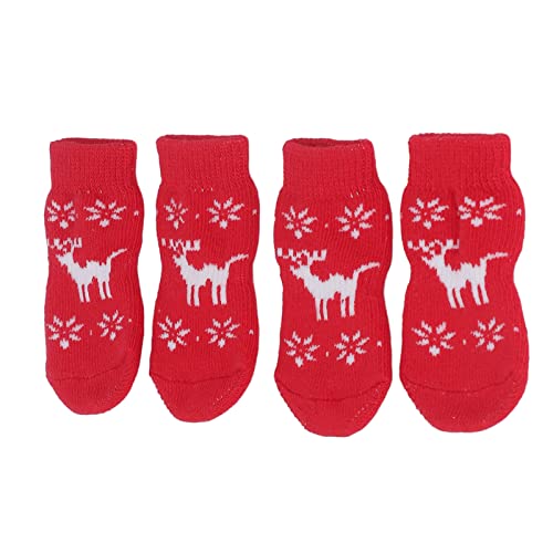 4 Stück Hundesocken, Weihnachtsmuster, Warm, rutschfest, Tragbar, Gestrickte Baumwoll-Katzensocken, Hundegriffsocken, rutschfeste Strick-Hundesocken für Kleine, Mittelgroße und von JOROBURO