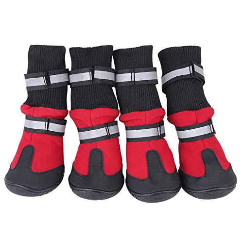 4-teiliges Hunde-Regenstiefel-Set, Wasserdichtes Material, Hunde-Schneeschuhe, Schutzstiefel mit Reflektierendem Riemen, Winter-Hundestiefel, rutschfeste Gummisohle, (Rot) von JOROBURO