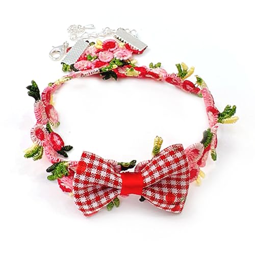 Blumen-Hundehalsband mit Fliege, Niedliches Katzen-Hundehalsband, Verstellbar, Handgefertigte Haustier-Halskette, Dekorationszubehör, Chihuahua-Yorkie-Kleidung,(L 11.81in+1.97in)-Rot von JOROBURO