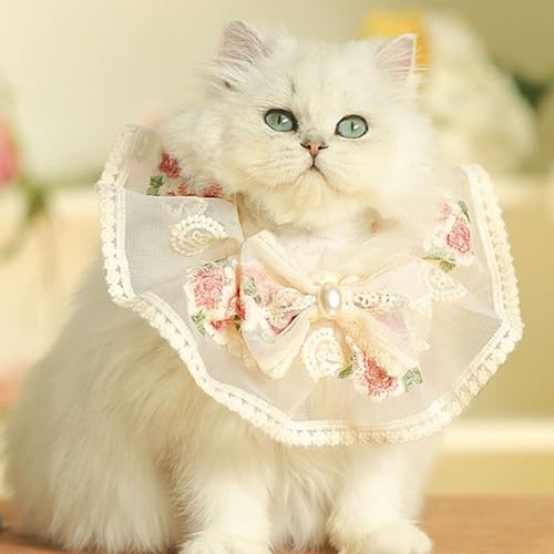 Fliege für Haustiere, Spitzen-Halsband, Dekorative Stickerei, Schöne Verstellbare Geflochtene Welpen-Halskette, Hunde- und Katzenhalsband, Fliege,(M Suitable for 9.8‑11.8in Neckband-Rosa) von JOROBURO