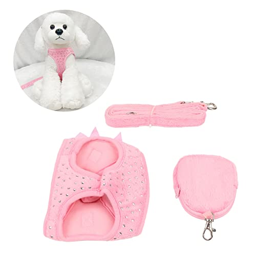 Hundegeschirr-Leine, Niedliche Schleife, Strass-Dekoration, Atmungsaktiv, Verstellbare Haustierweste, Traktionsseil-Set, Stark Verschließbare Katzengeschirr-Leine mit (Rosa) von JOROBURO