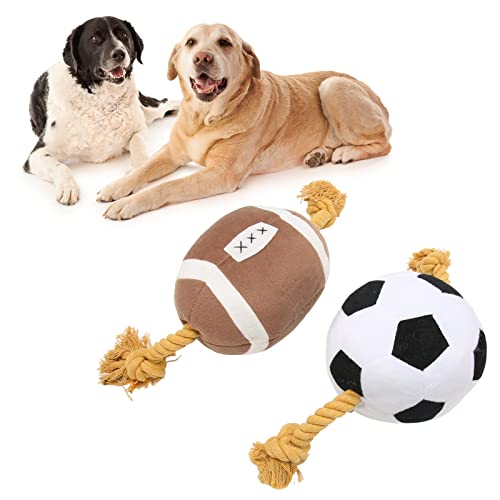 JOROBURO 2-teiliges Fußball-Hundespielzeug, Interaktives Outdoor-Spaß-Fußball-Welpenspielzeug aus Baumwollseil, Leichtes, Langlebiges, Wasserabweisendes Hunde-Schleppspielzeug für Kleine, von JOROBURO