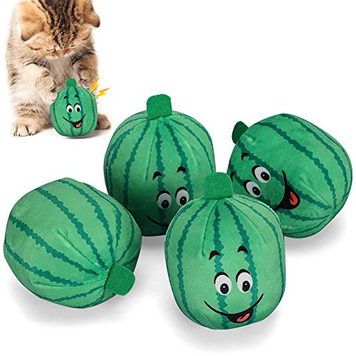 JOROBURO 4-teiliges Hunde-Kauspielzeug, Weiches Plüsch-Wassermelonenspielzeug für Hunde und Katzen, Quietschendes Kauspielzeug, Bezauberndes Grünes von JOROBURO