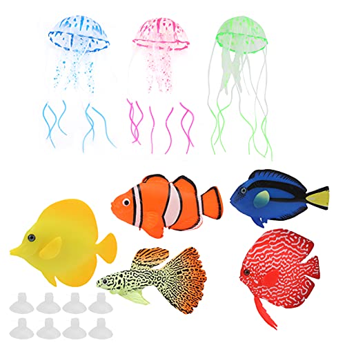 JOROBURO 8 Stück Leuchtende Aquarium-Dekorationen, Leuchtende Effekt-Dekorornamente für Aquarien, Künstliche Bunte Unterwasser-Salzwasserfische für Fischschalen-Simulationstier-Dekoration von JOROBURO