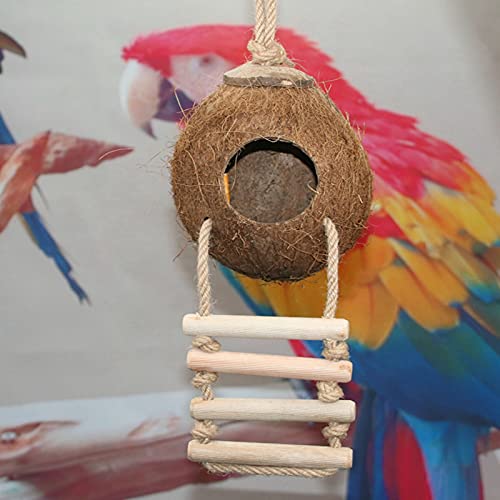 JOROBURO Hängendes Vogelhaus, Papageien Hängendes Kokosnusshaus mit Leiter, Vogelhamsterkäfig, Schaukelnest, Spielzeug, Kokosnussfell, Vogelschaukelspielzeug, (Behaartes Leiternest aus JOROBURO Hängendes Vogelhaus, Papageien Hängendes Kokosnusshaus mit Leiter, Vogelhamsterkäfig, Schaukelnest, Spielzeug, Kokosnussfell, Vogelschaukelspielzeug, (Behaartes Leiternest aus von JOROBURO