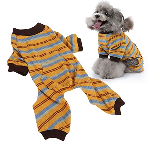 JOROBURO Hunde-Pyjama, Gestreifter Hunde-Pyjama, Pullover-Design, Hunde-Winterkleidung, Weicher, Dehnbarer, Warmer 4-beiniger Welpen-Overall mit Tasche für den Frühling zu Hause (L) von JOROBURO