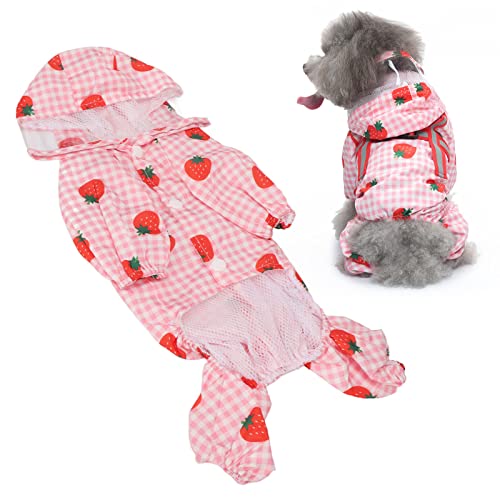JOROBURO Hunderegenmantel, Erdbeermuster, mit Kapuze, Reflektierender Hunderegenmantel, wasserdichte Hundekleidung, Leichte, Atmungsaktive Welpen-Regenjacke für den Täglichen Spaziergang von JOROBURO