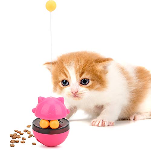 JOROBURO Interaktives Katzenspielzeug, Kitty-Form, Tumble-Futterspenderball, Haustier-Leckerli-Futterspender, Leckspender, Lustiges Haustier-Leckfutterspielzeug, (Karminrot) von JOROBURO