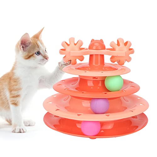 JOROBURO Katzen-Drehteller-Ball, Mehrzweck-Spaß-Puzzle, 4 Ebenen, Katzenspielzeug-Roller, Kätzchen-Spielzeug-Kugelbahn, Katzenspielzeug, Haustier-Laufrolle, Interaktives Katzenspielzeug von JOROBURO