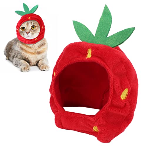 JOROBURO Katzen-Erdbeerhut, Niedlicher Katzenhut, Welpen-Kopfbedeckung, Weicher, Warmer Weihnachts-Haustierhut, Bequeme Katzendekoration, Hut, Haustier-Dekoration, Kopfbedeckung für JOROBURO Katzen-Erdbeerhut, Niedlicher Katzenhut, Welpen-Kopfbedeckung, Weicher, Warmer Weihnachts-Haustierhut, Bequeme Katzendekoration, Hut, Haustier-Dekoration, Kopfbedeckung für von JOROBURO