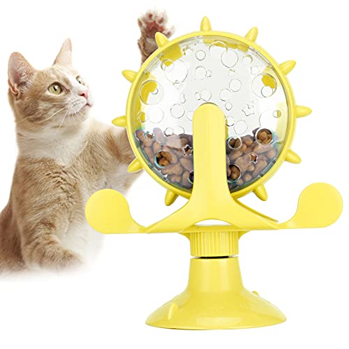 JOROBURO Tease Katzenspielzeug, 360° Drehbare Windmühle, Saugnapf, Spielzeug, Puzzle, Langsamer Hundefutterspender, Übungsrad, Spielzeug, Interaktives (Gelb) von JOROBURO