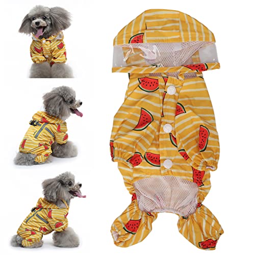 JOROBURO Wasserdichter Regenmantel für Hunde, Regenjacke für Hunde, Regenmantel für Hunde mit Kapuze, Leichter Regenmantel für Hunde, Poncho mit Wassermelonenmuster, Reflektierende (S) von JOROBURO