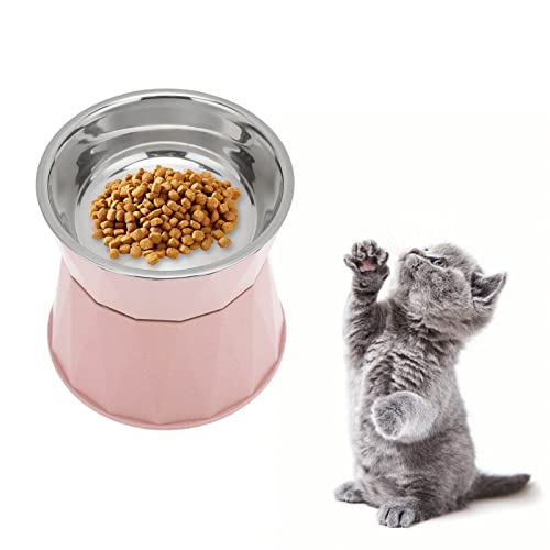 Katzenfutternapf, Edelstahl-Katzennapf, Erhöhter Halsschutz, Robuster Katzen-Doppelnapf, Erhöhte Katzennäpfe, Erhöhter, Geneigter Welpennapf, Futter- und Wassernapf,(Pink [hohe Doppelschüssel]) von JOROBURO