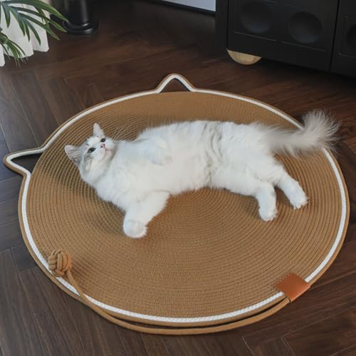 Katzenkratzmatte, 80 cm Baumwollseil, Schützt Möbel, Stabiles, Rundes Katzenkratzpad mit Ballspielzeug, Runde Horizontale Katzenkratzpads für Zimmerkatzen Katzenkratzmatte, 80 cm Baumwollseil, Schützt Möbel, Stabiles, Rundes Katzenkratzpad mit Ballspielzeug, Runde Horizontale Katzenkratzpads für Zimmerkatzen von JOROBURO