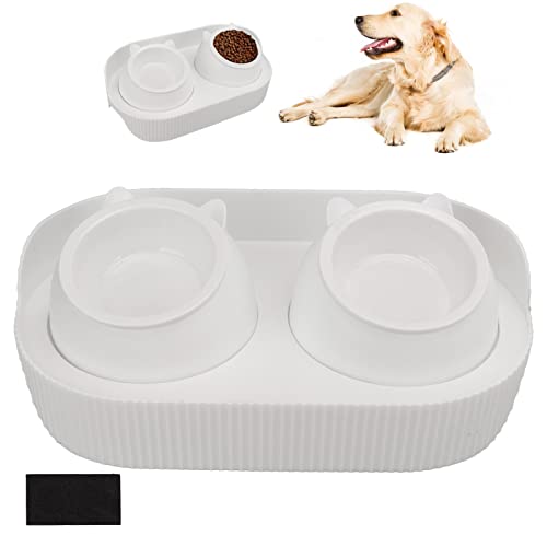 Keramik-Haustiernapf-Set, Futternapf für Katzen und Hunde, Katzenfutter-Wassernapf-Set, Lebensmittelechte, Spritzwassergeschützte Doppel-Wassernäpfe für (Weißer [Cheongsam MIAU] von JOROBURO