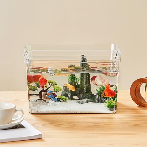 Kleines Aquarium, 360-Grad-Sichtbarkeit, DIY-Dekoration, Klares, Randloses Aquarium mit Griff, Rahmenloses, Klares Aquarium, Betta Nano Goldfisch,(Tetragonum Large-Leichter Luxus, hochtransparent) von JOROBURO