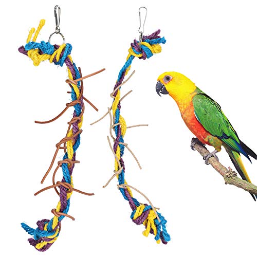 Vogel-Kauspielzeug, DREI Kontrastierende Farben, Haustier-Vogel-Kauseil-Spielzeug, Papageien-Bissknoten-Barsch-Käfig-Anhänger, Einfach zu Verwenden für Nymphensittiche, von JOROBURO