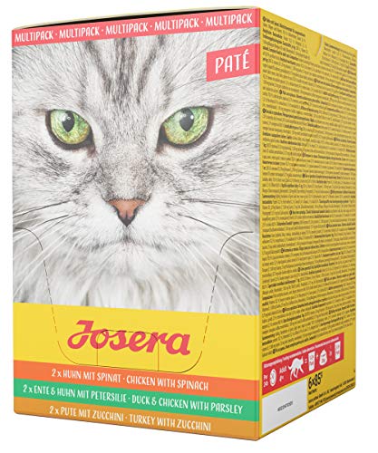 JOSERA Multipack Paté (6 x 85 g) | getreidefreies Katzenfutter | Huhn mit Spinat, Ente & Huhn mit Petersilie sowie Pute mit Zucchini | Super Premium Nassfutter für ausgewachsene Katzen | 6er Pack von Josera