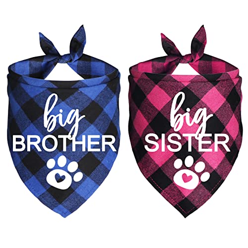 JOTFA Big Brother Big Sister Dog Bandana, Plaid Schwangerschaftsankündigung Hundehalstücher für Hunde (blau und rosa, großer Bruder und große Schwester) von JOTFA
