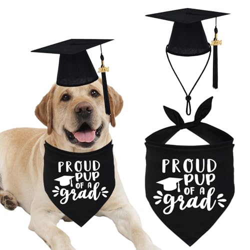 JOTFA Hunde-Abschluss-Bandana und Hunde-Abschlusskappe mit 2023 schwarzer Quaste, Abschlusskappe, Kostüme für Hundeabschluss, Geschenkzubehör (Hunde-Abschlusskappe & stolzer Welpe eines Grads) von JOTFA