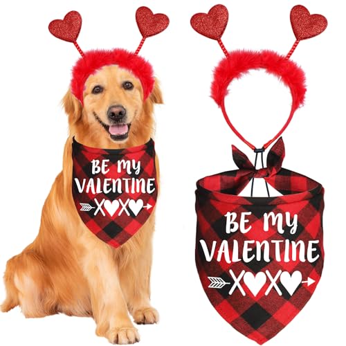 JOTFA Hundehalstücher für Valentinstag, Hunde-Outfits, Herz-Stirnband, Hunde-Valentinstag, Bandanas für kleine, mittelgroße und große Hunde (rot, Be My Valentine) von JOTFA