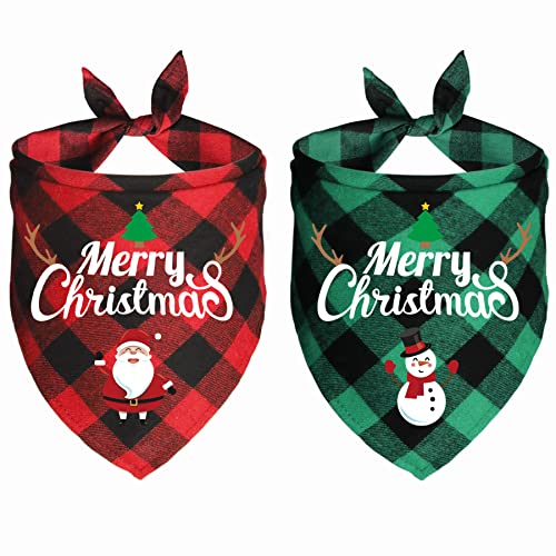 JOTFA Hundehalstücher für Weihnachten, kariert, für große und mittelgroße Hunde (Weihnachtsmann und Schneemann), 2 Stück von JOTFA