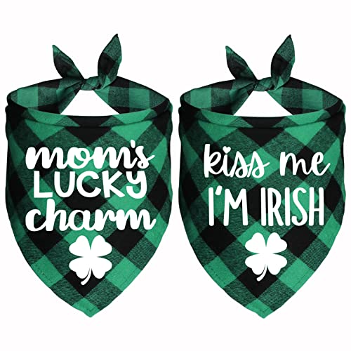 JOTFA St. Patrick's Day Hundehalstuch, kariert, St. Patrick's Day, Bandana für kleine, mittelgroße und große Hunde (Mom's Lucky Charm & Kiss Me I'm Irish) von JOTFA